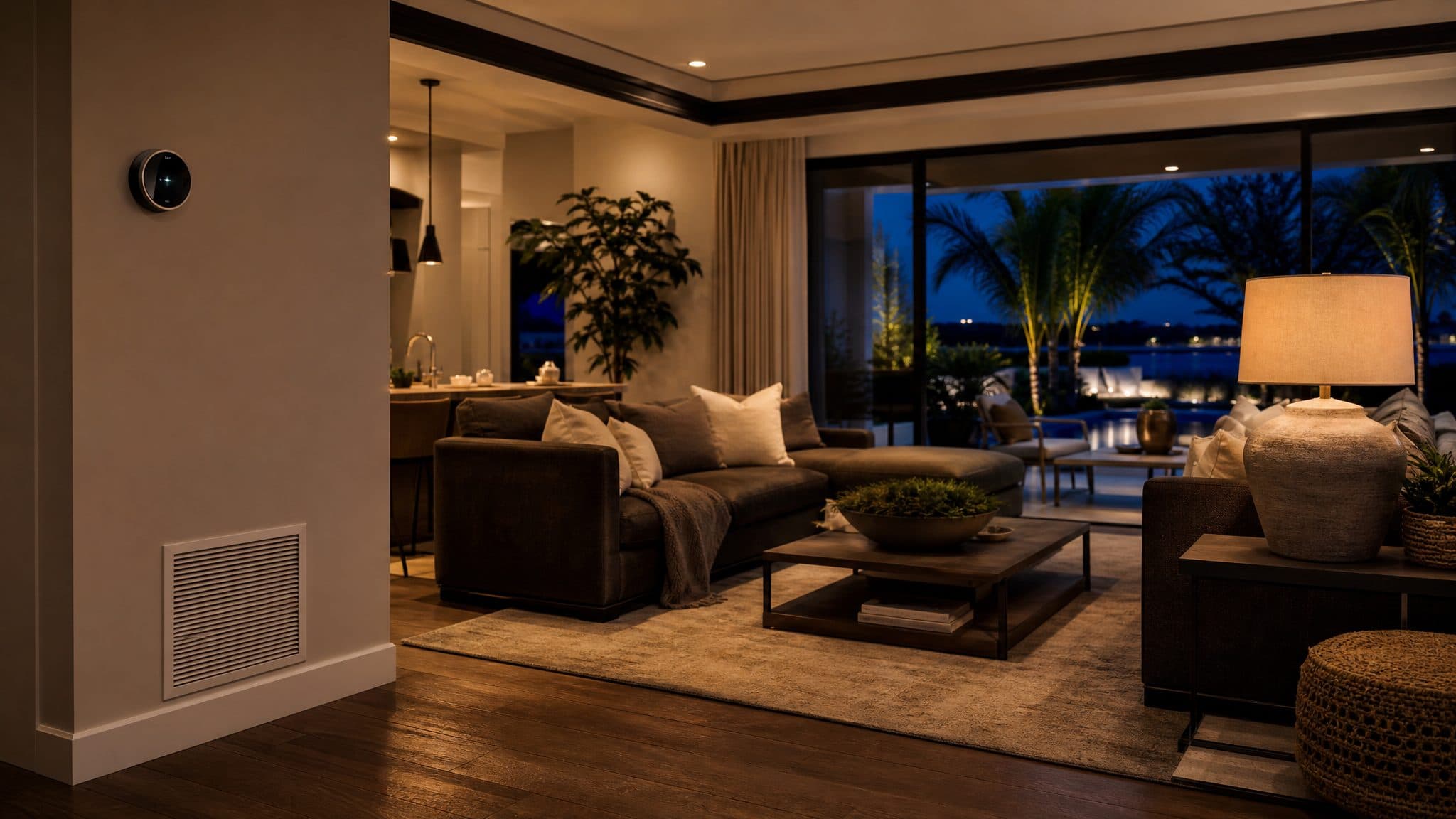 Modern home interior with smart thermostat and clean air vent